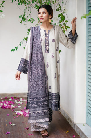 Manto Women's Stitched 2 Piece Matching Lawn Uraan Beige & Black Co-ord Set Calligraphed with Words of Kaif Moradaabadi