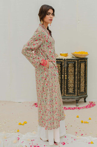 Manto Women's Ready To Wear Lawn 1 Piece Roshni Kurta Long Shirt Mint & Pink Calligraphed with Random Urdu Words