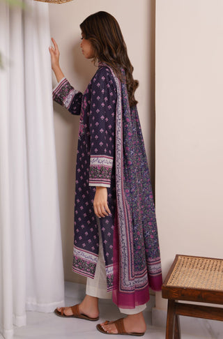 Women's Stitched 1 Piece Lawn Meher Kurta - Dark Purple Calligraphed with Poetry of Allama Iqbal