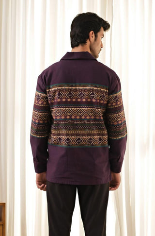 Shopmanto's Unisex Purple Loose-fit Khaddar Overshirt featuring Urdu Calligraphy