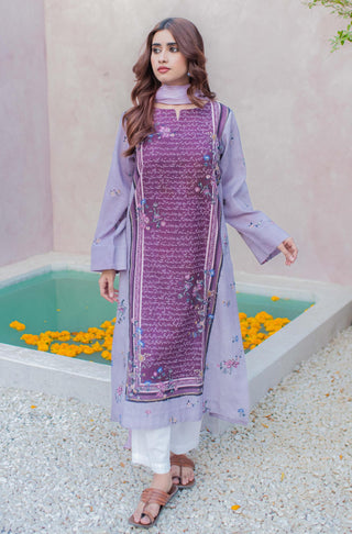 Manto Women's Ready To Wear Phool Khaddar Long Kurta Shirt Plum & Lilac with Urdu Calligraphy of Poetry by Jigar Murad Abadi & Sahir Ludhianvi