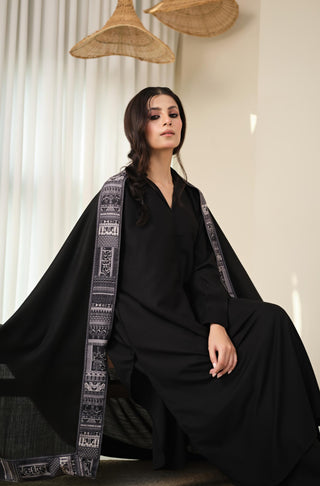 Manto Women's Stitched 1 Piece Manzil Shawl Black Featuring Urdu Calligraphy of Poetry by Allama Iqbal