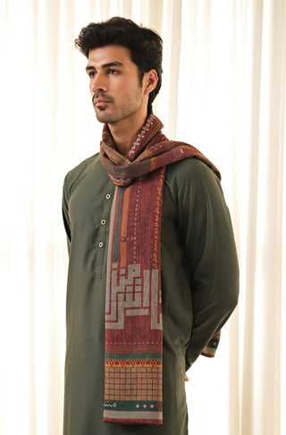 Manto's Unisex Double Sided Maroon Talaash-e-manzil Stole featuring Urdu Calligraphy