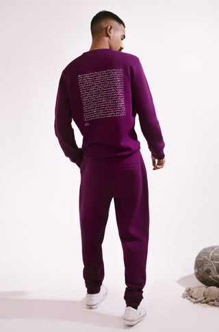 Manto, Pakistan's Most Comfy Men's Ready to Wear Triple Layered Premium Fleece Very Plum Talaash Sweatshirt with Urdu Calligraphy of Poetry by Nida Fazli Paired with Matching Jogger Pants