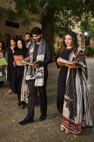 Teachers wearing Manto's Unisex Azm Odhni & Stole with Urdu Calligraphy