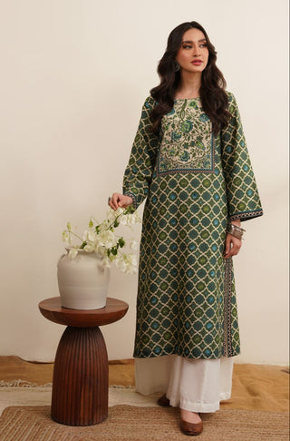 Manto Women's Khaddar Green Kurta with Urdu Calligraphy