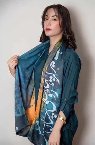 Manto Women's Stitched 1 Piece Crinkle Silk Parvaaz Scarf with Urdu Calligraphy of Poetry by Allama Iqbal