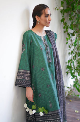 Manto Women's Stitched 1 Piece Swiss Lawn Uraan Green & Black Dupatta Calligraphed with Words of Kaif Moradaabadi