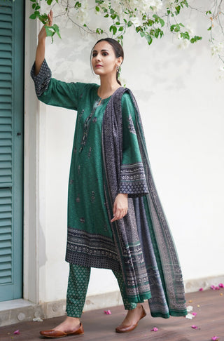 Manto Women's Stitched 1 Piece Swiss Lawn Uraan Green & Black Dupatta Calligraphed with Words of Kaif Moradaabadi