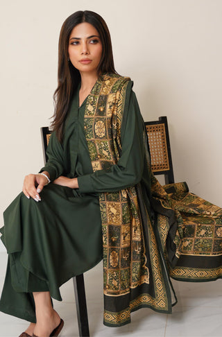 Manto Woman's Stitched Cotton Silk 1 Piece Jugnu Odhni Royal Green Featuring Illustration & Poetry of Allama Iqbal