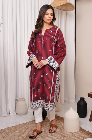 Shopmanto, wear manto clothing brand, manto pakistan, ladies clothing brand, wear manto women ladies one piece summer lawn maroon shatranj straight kurta with urdu calligraphy