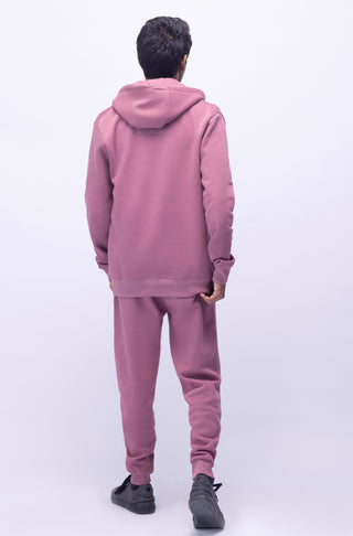 Manto Unisex Triple Layer Premium Fleece Mauve Pink Front Open Zipper Sweatshirt Hoodie with Zip & Manto Logo with Matching Jogger Pants