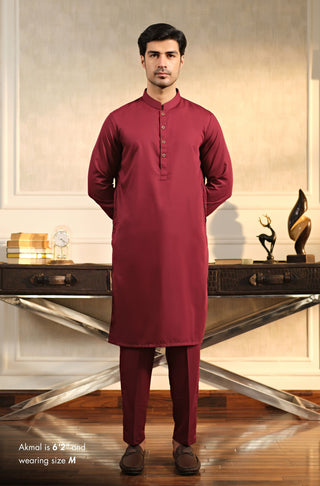 Manto Men's Ruby Red Wash-n-wear Kurta Pajama