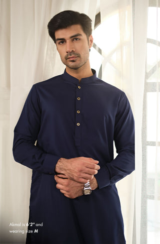 Manto Men's Midnight Blue Wash-n-wear Kurta Pajama