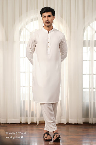 Manto Men's Cloud White Wash-n-wear Kurta Pajama