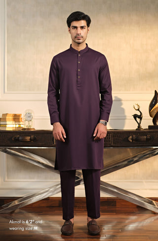 Manto Men's Deep Purple Sherwani Collar Kurta & Pajama Sets