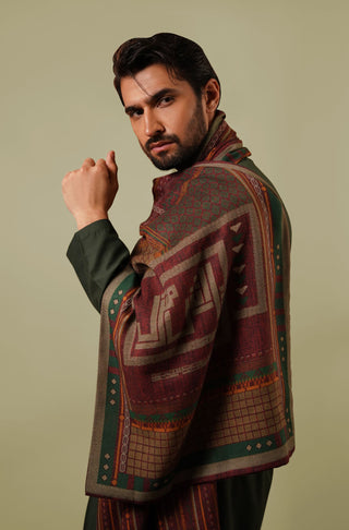 Manto's Unisex Double Sided Maroon Talaash-e-manzil Stole featuring Urdu Calligraphy