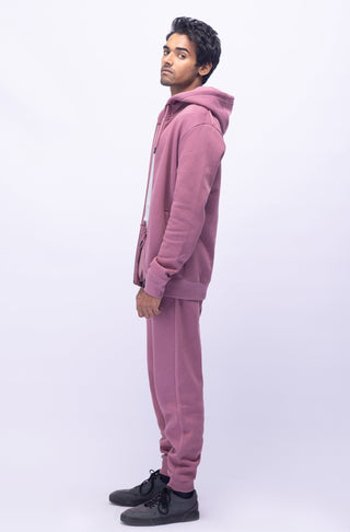 Manto Unisex Triple Layer Premium Fleece Mauve Pink Front Open Zipper Sweatshirt Hoodie with Zip & Manto Logo with Matching Jogger Pants