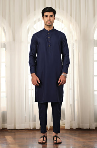 Manto Men's Midnight Blue Wash-n-wear Kurta Pajama