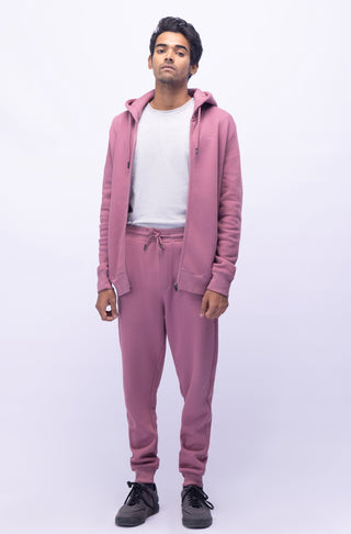 Manto Unisex Triple Layer Premium Fleece Mauve Pink Front Open Zipper Sweatshirt Hoodie with Zip & Manto Logo with Matching Jogger Pants