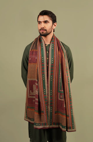 Manto's Unisex Double Sided Maroon Talaash-e-manzil Stole featuring Urdu Calligraphy