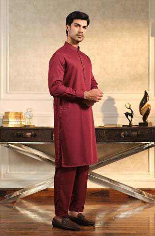 Manto Men's Ruby Red Wash-n-wear Kurta Pajama