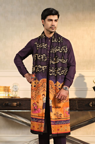 Manto's Unisex Purple Furqat Odhni featuring Urdu Calligraphy