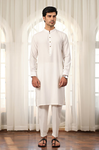 Manto Men's Cloud White Wash-n-wear Kurta Pajama