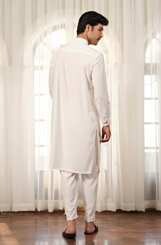 Manto Men's Cloud White Wash-n-wear Kurta Pajama