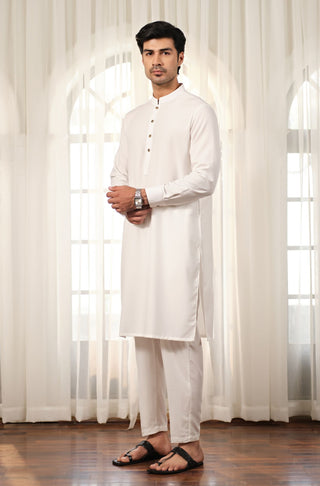 Manto Men's Cloud White Wash-n-wear Kurta Pajama