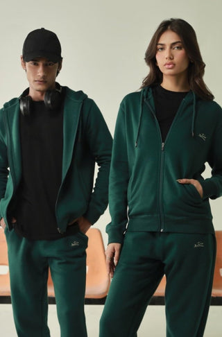 Manto, Pakistan's Most Comfy Ready to Wear Unisex Triple Layered Premium Fleece Evergreen Zipper Hoodie with Urdu Manto Logo & Hood Paired with Evergreen Jogger Pants