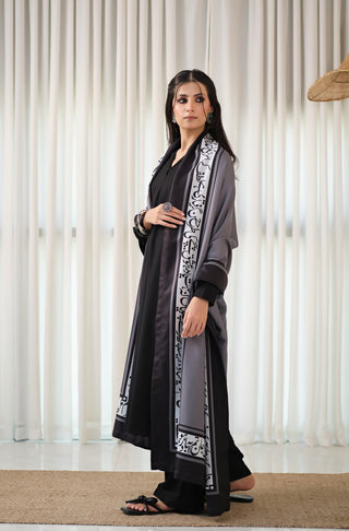 Shop manto, wear manto pakistani clothing brand ready to wear grey hayaat unisex shawl with urdu poetry featuring poetry by Mir Taqi Mir