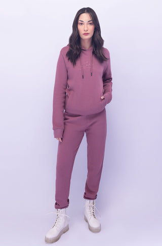 Manto Unisex Triple Layer Premium Fleece Mauve Pink Pullover Sweatshirt Hoodie with Manto Logo with Matching Jogger Pants