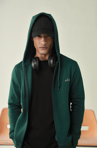 Manto, Pakistan's Most Comfy Ready to Wear Unisex Triple Layered Premium Fleece Evergreen Zipper Hoodie with Urdu Manto Logo & Hood Paired with Evergreen Jogger Pants