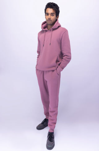 Manto Unisex Triple Layer Premium Fleece Mauve Pink Pullover Sweatshirt Hoodie with Manto Logo with Matching Jogger Pants