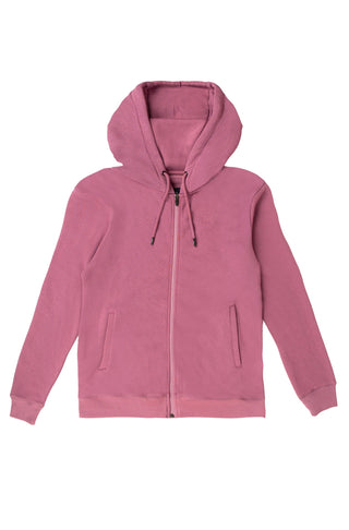 Manto Unisex Triple Layer Premium Fleece Mauve Pink Front Open Zipper Sweatshirt Hoodie with Zip & Manto Logo with Matching Jogger Pants