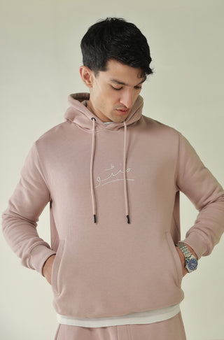 Manto, Pakistan's Most Comfy Ready to Wear Unisex Triple Layered Premium Fleece Lowkey Pink Pullover Hoodie with Urdu Manto Logo & Hood Paired with Lowkey Pink Jogger Pants