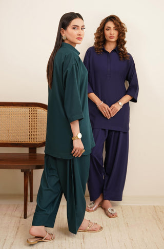 Raya Solid Teal and Blue Co-ord set is made from ultra-soft wash and wear material featuring short shirt with collar and placket details and shalwar with relaxed fit