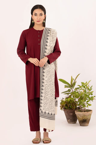 Shopmanto, Pakistani urdu calligraphy clothing brand, wear manto ready to wear women solid ruby red lucknow wash n wear two piece matching coord with mid length kurta and straight tapered trouser pants