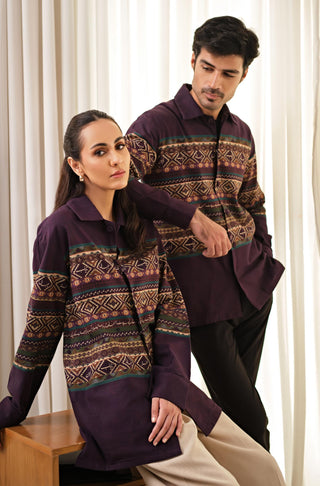 Shopmanto's Unisex Purple Loose-fit Khaddar Overshirt featuring Urdu Calligraphy