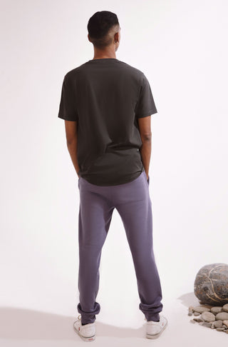 Manto Ready to Wear Buttery Soft Men's Smart Fit Musky Green 360° Tee Shirt with Manto Logo Embroidered on Short Sleeve Made from Cotton & Lycra Material Paired with Triple Layered Premium Fleece Ash Lavender Jogger Pants