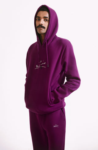 Manto, Pakistan's Most Comfy Ready to Wear Men's Triple Layered Premium Fleece Very Plum Pullover Hoodie with Urdu Manto Logo & Hood Paired with Very Plum Jogger Pants