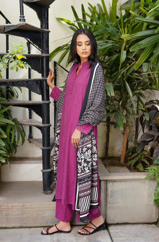 Manto Women's Ready to Wear 2 Piece Matching Solid Kalidaar Co-ord Set Berry Plum with A-line Long Kurta & Straight Trouser Pants Made from BREEZE® Technology Butter Fabric