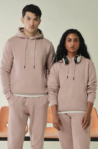 Manto, Pakistan's Most Comfy Ready to Wear Unisex Triple Layered Premium Fleece Lowkey Pink Pullover Hoodie with Urdu Manto Logo & Hood Paired with Lowkey Pink Jogger Pants