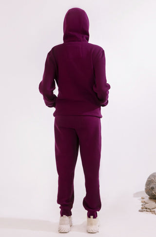 Manto, Pakistan's Most Comfy Ready to Wear Unisex Triple Layered Premium Fleece Very Plum Pullover Hoodie with Urdu Manto Logo & Hood Paired with Very Plum Jogger Pants