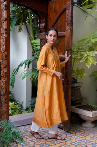 Manto Woman's Stitched Yarn Dyed 1 Piece Sunehri A-line Kurta Mustard Ready To Wear Kurta Manto Yarn-dyed A-Line Kurta