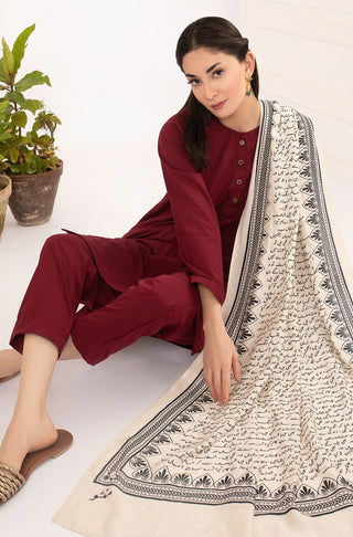 Shopmanto, Pakistani urdu calligraphy clothing brand, wear manto ready to wear women solid ruby red lucknow wash n wear two piece matching coord with mid length kurta and straight tapered trouser pants