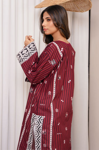 Shopmanto, wear manto clothing brand, manto pakistan, ladies clothing brand, wear manto women ladies one piece summer lawn maroon shatranj straight kurta with urdu calligraphy