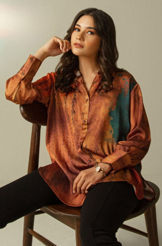 Manto Women's Ready To Wear 1 Piece Charmeuse Silk Tasavvur Shirt with Urdu Calligraphy