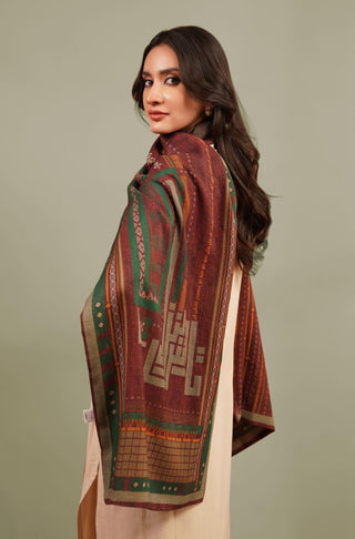 Manto's Unisex Double Sided Maroon Talaash-e-manzil Stole featuring Urdu Calligraphy